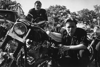 Brucie, his CH, and Crazy Charlie, Mc Henry, Illinois, from the "Bikeriders" series