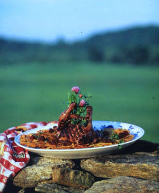 Grilled Blackberry Marinated Poussin on Cemetary Wall