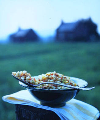 Rustic Corn Salad in Front of Slave Shacks