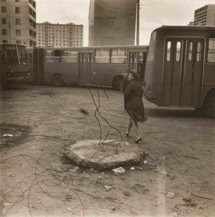 Moscow (woman in bus yard)