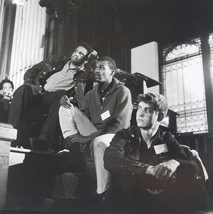 Ruby Doris Smith, James Forman, Marion Barry, and Sam Shirah at the SNCC Washington conference shortly after Kennedy's death