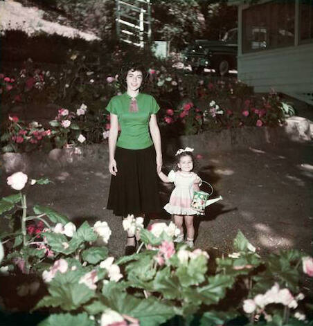 At the $125 a month house we rented on a San Rafael, California begonia ranch, Florence attends to the two year old Jane while I was off being Life Magazine’s youngest bureau chief in nearby San Francisco.