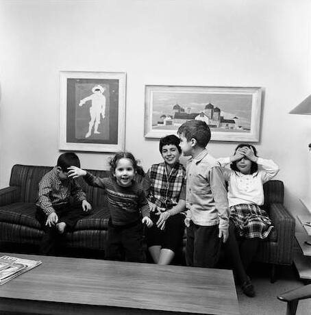 Florence, pregnant with Steven, gathered with the rest of our brood in the living room.