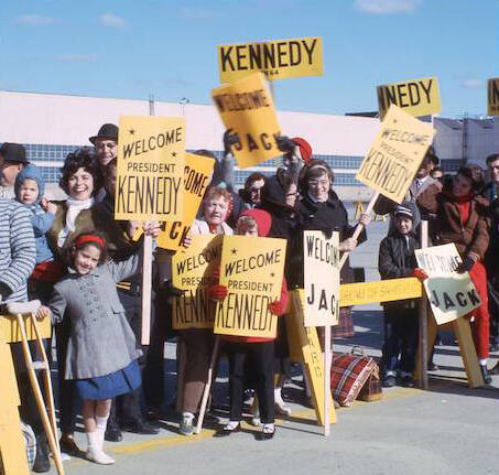 In 1963, my activist wife Florence and I schlepped Steven, Lauren, and some JFK signs to greet him at O’Hare for a Chicago visit. He never arrived - a Chicago death threat intervened and we disappointedly went home with our two signs, which have decorated a dark corner of our living room these past 51 years.