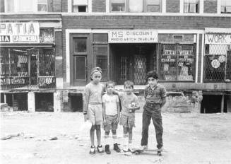 Four Boys on Commercial Avenue After Picking Up Food for Dinner, from Changing Chicago