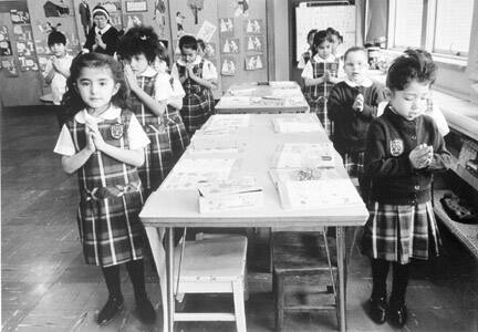 St. Michaels School Girls Saying Early Morning Prayers, February 1988, from Changing Chicago