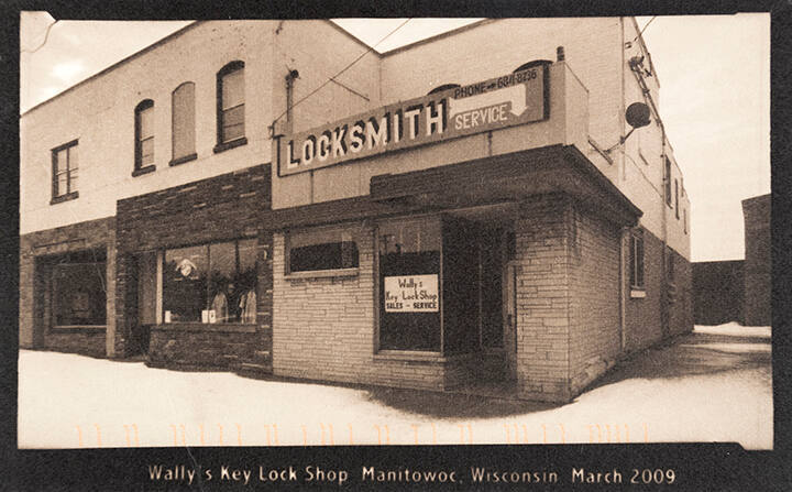 Wally's key Lock Shop in Manitowoc, Wisconsin March 2009, fromt the "Real Photo Postcards of People & Places" series