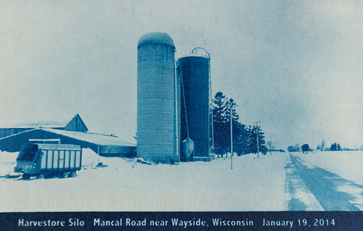 Harvestore silo Mancal Road near wayside, Wisconsin January 19, 2014, from the "Real Photo Postcards of People & Places" series