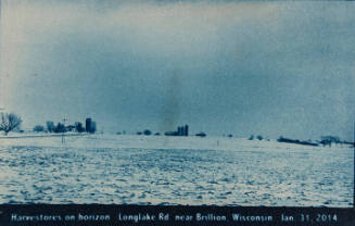 Harvestores on horizon Long Lake Rd near Brillion, Wisconsin Jan 31, 2014, from the "Real Photo Postcards of People & Places" series