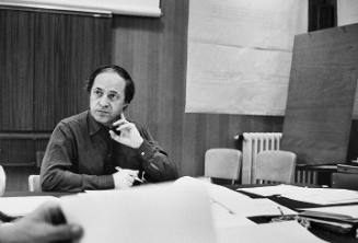 Pierre Boulez resting head on hand, Paris, FR