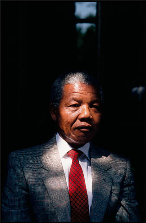 Nelson Mandela in his backyard in Soweto on his first day out of captivity after 27 years of imprisonment by the SA Government for his anti-apartheid activities, South Africa