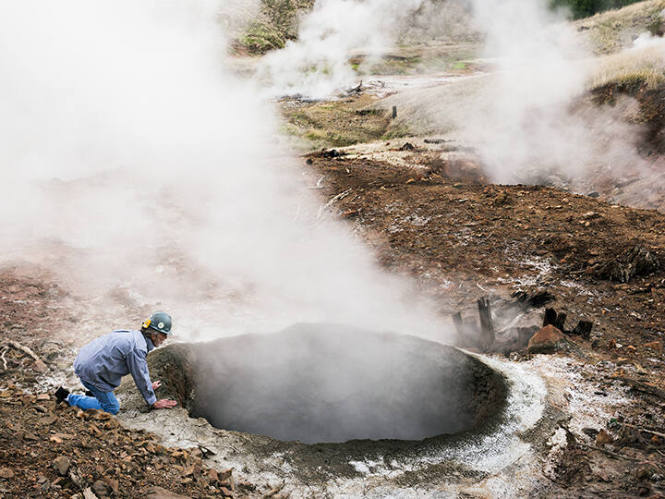 Chuck Taking Sample Readings at the Geysers, World’s Largest Geothermal Field, California, from the "Human Nature" series