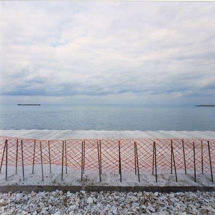 Chicago, (red fence, cloudy sky)