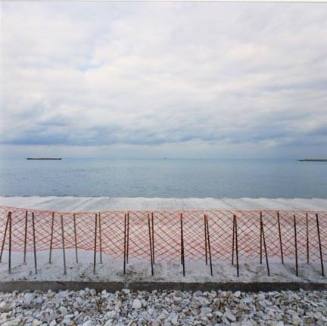 Chicago, (red fence, cloudy sky)