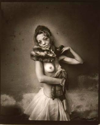 Untitled (woman in tutu and fox collar holding rag doll)