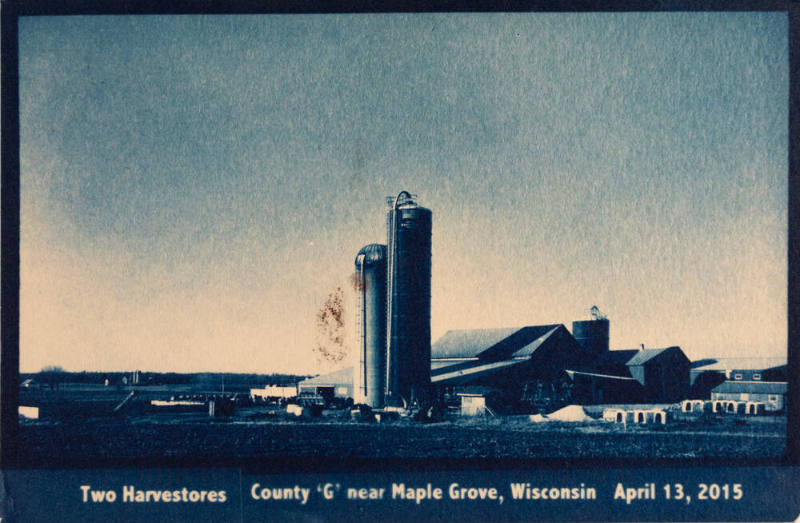 Two Harvestores county 'G" near <aple Grove, Wisonsin April 13, 2015, from the "Real Photo Postcards of Peoples & Places" series