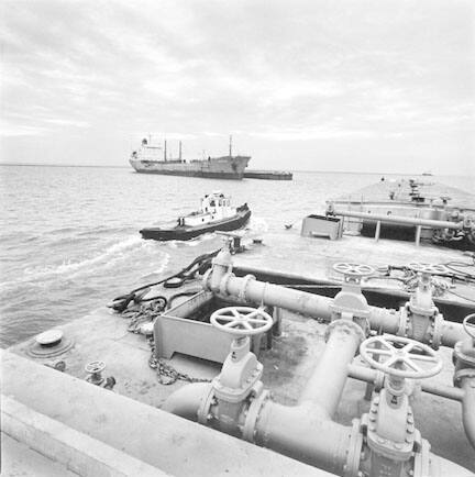 View of the Chippewa, Sun Chemical Tanker from the Des Plaines Tug, Pushing Barge at the Mouth of the Calumet River, from Changing Chicago