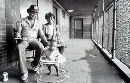 Picnic on public housing balcony, Cabrini-Green, from Changing Chicago